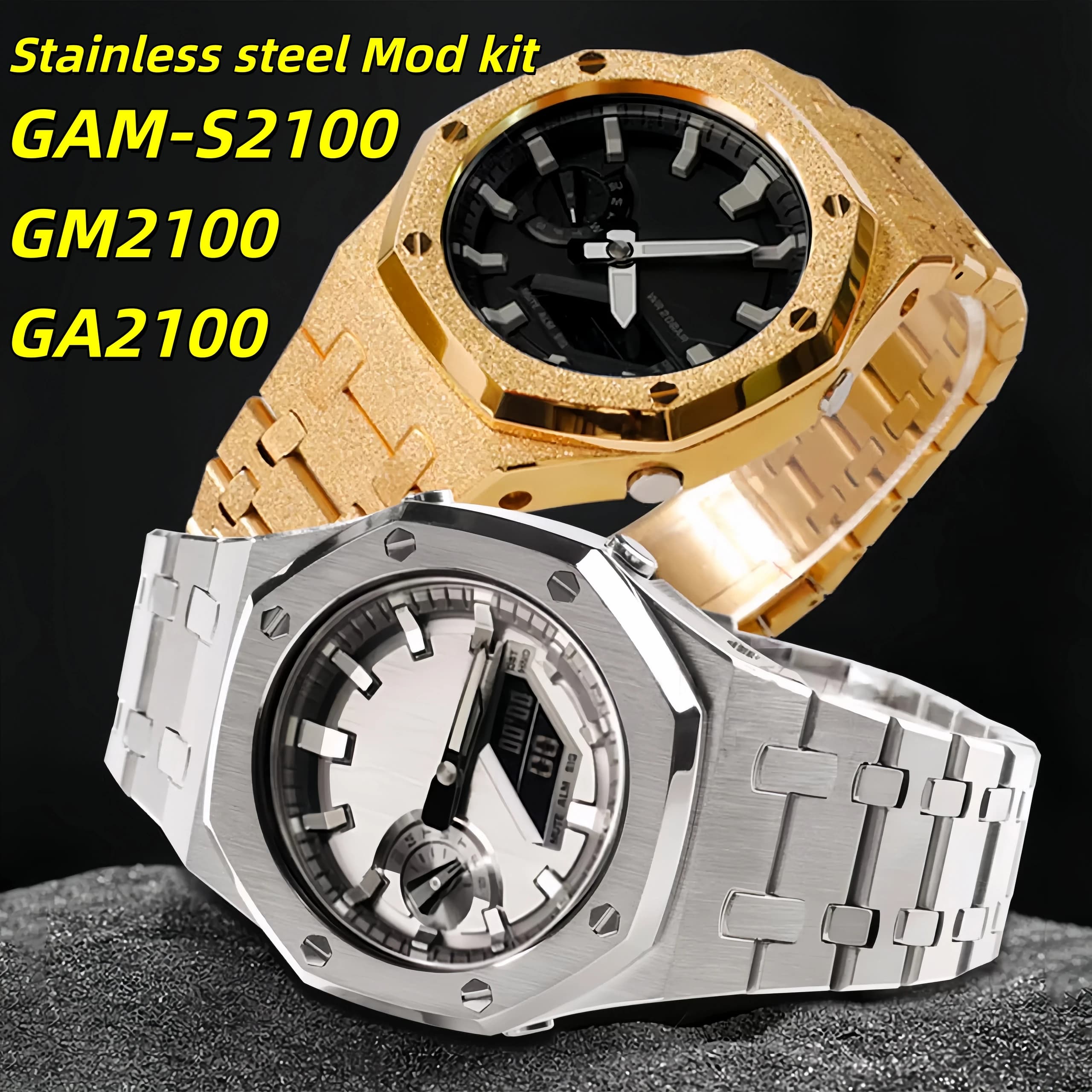 Kit di modifica GA2100 per Casio G-SHOCK GA-2100 2110 GM2100 GMA-S2100, cassa in acciaio inossidabile, ghiera e cinturino in metallo con strumento di montaggio