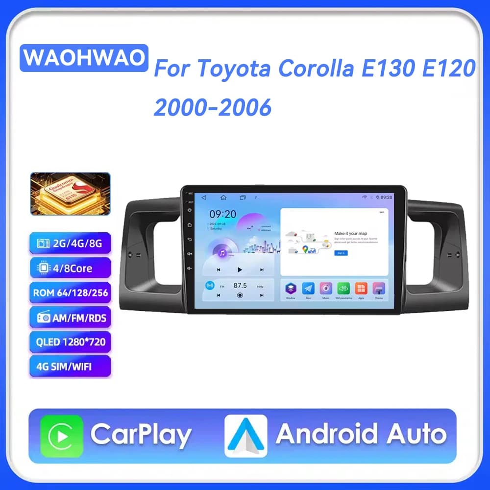 Autoradio Android 16 con Carplay per Toyota Corolla E130 E120 2000-2006, Lettore Multimediale con Navigazione GPS, Stereo 2din, 4G+WIFI