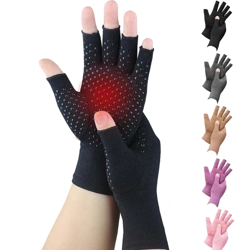 Open Gloves for arthritis, anti-slip, breathable, adhesive, black, hands support to relieve pain, fitness, cycling, training