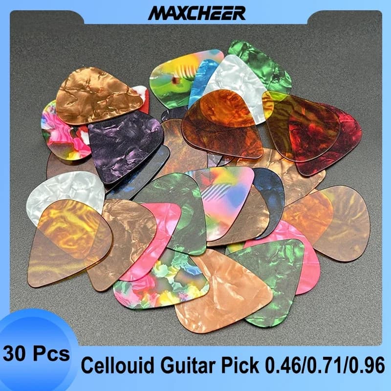 30 Pezzi Plettri in Celluloide per Chitarra Acustica ed Elettrica, Strumento Musicale, 0.46mm/0.71mm/0.96mm