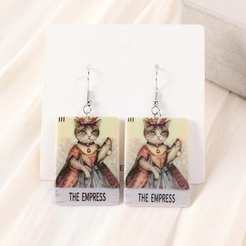 1 paio di orecchini pendenti Cat Tarot Card Charms Sun Moon Star e The Lovers divinazione Card per donna Girl Holiday Birthday Gift