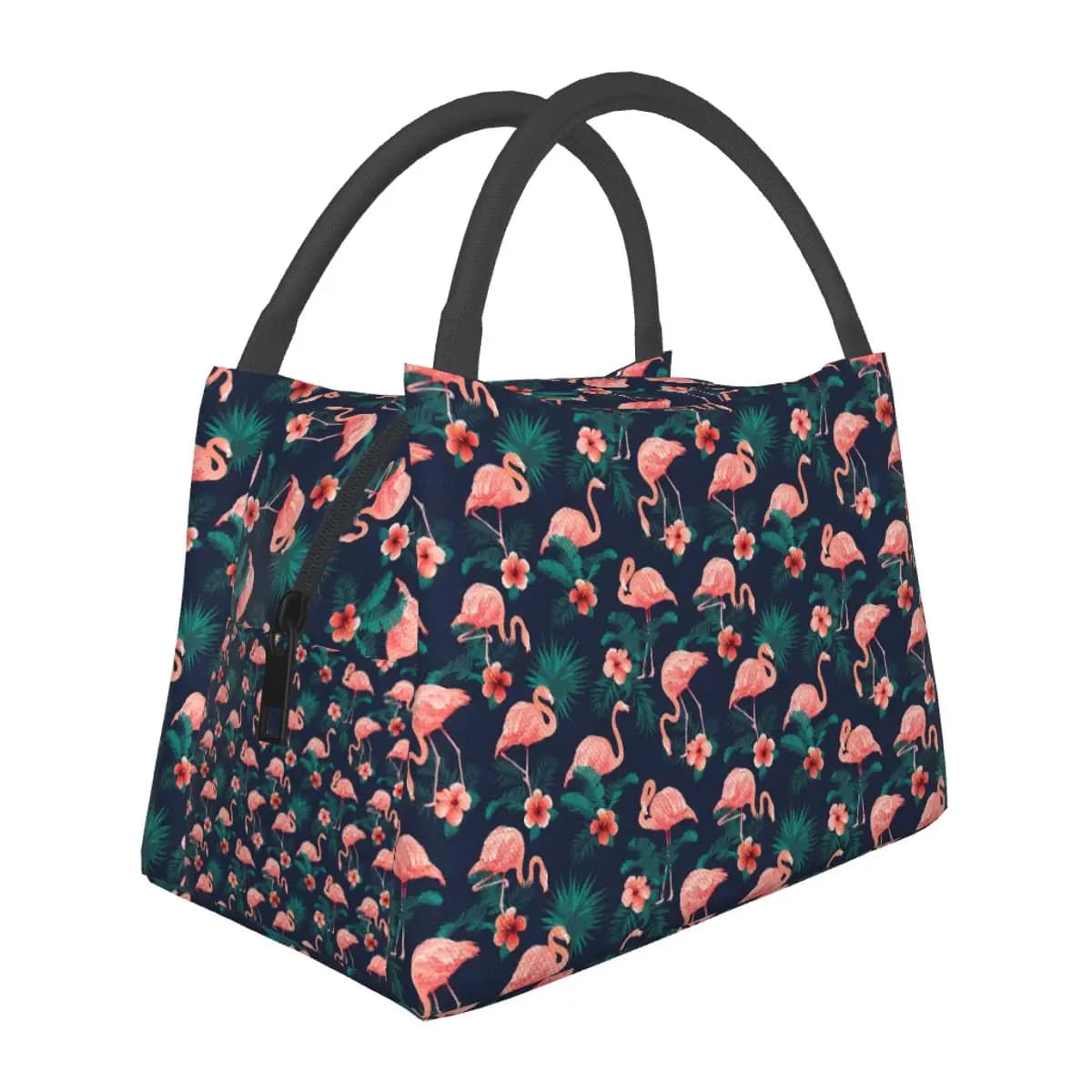 Pink Bird Lunch Bag Flamingo e Hibiscus Travel Lunch Box per le donne Kawaii Print Tote Food Bags Oxford Cooler Bag
