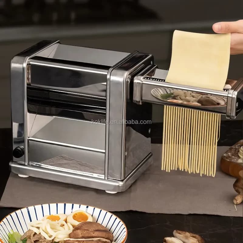 Stainless Steel Electric Pasta Maker Machine Dough Roller Noodle Cutter with Safety Cover for Home Kitchen Cooking Tool