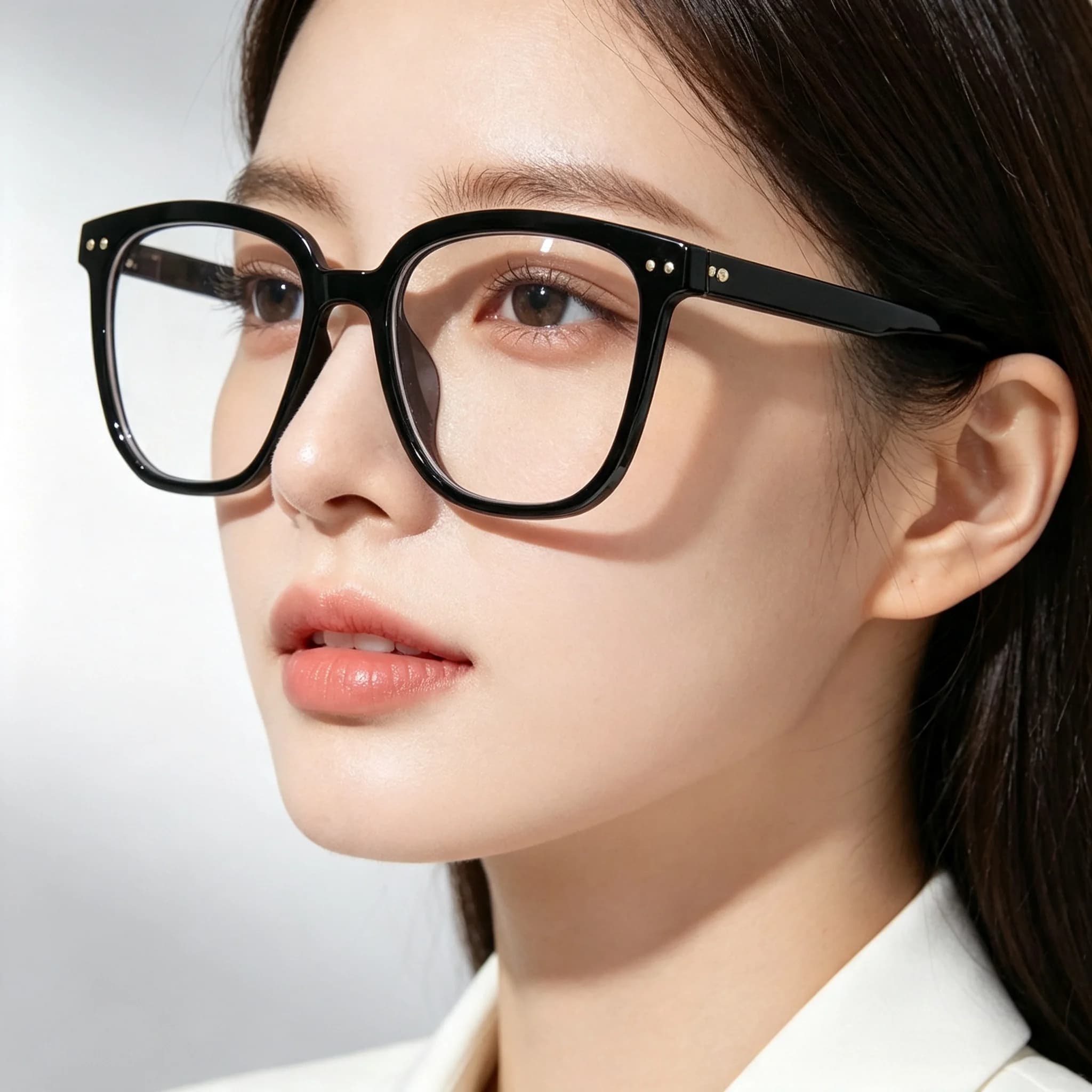 Unisex Glossy Black Square Anti Blue Light Glasses, Metal Rivet Decor PC Frame Clear Lens Computer Eyewear, Face Slimming Optical Spectacle Eyeglasses for Office Student Daily