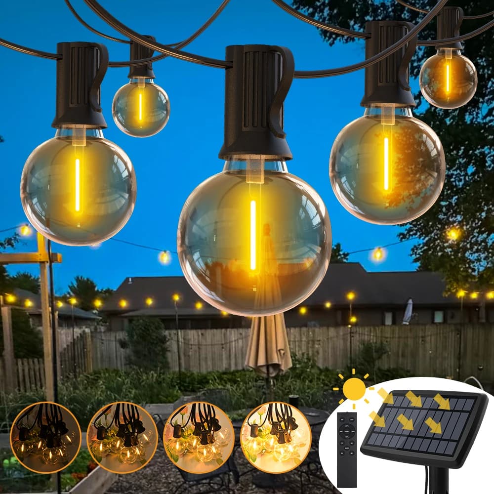 Solar G40 String Light Outdoor Solar Fairy Lights luci da giardino impermeabili con batteria solare da 4400mAh 20M 42 lampadine 2200K