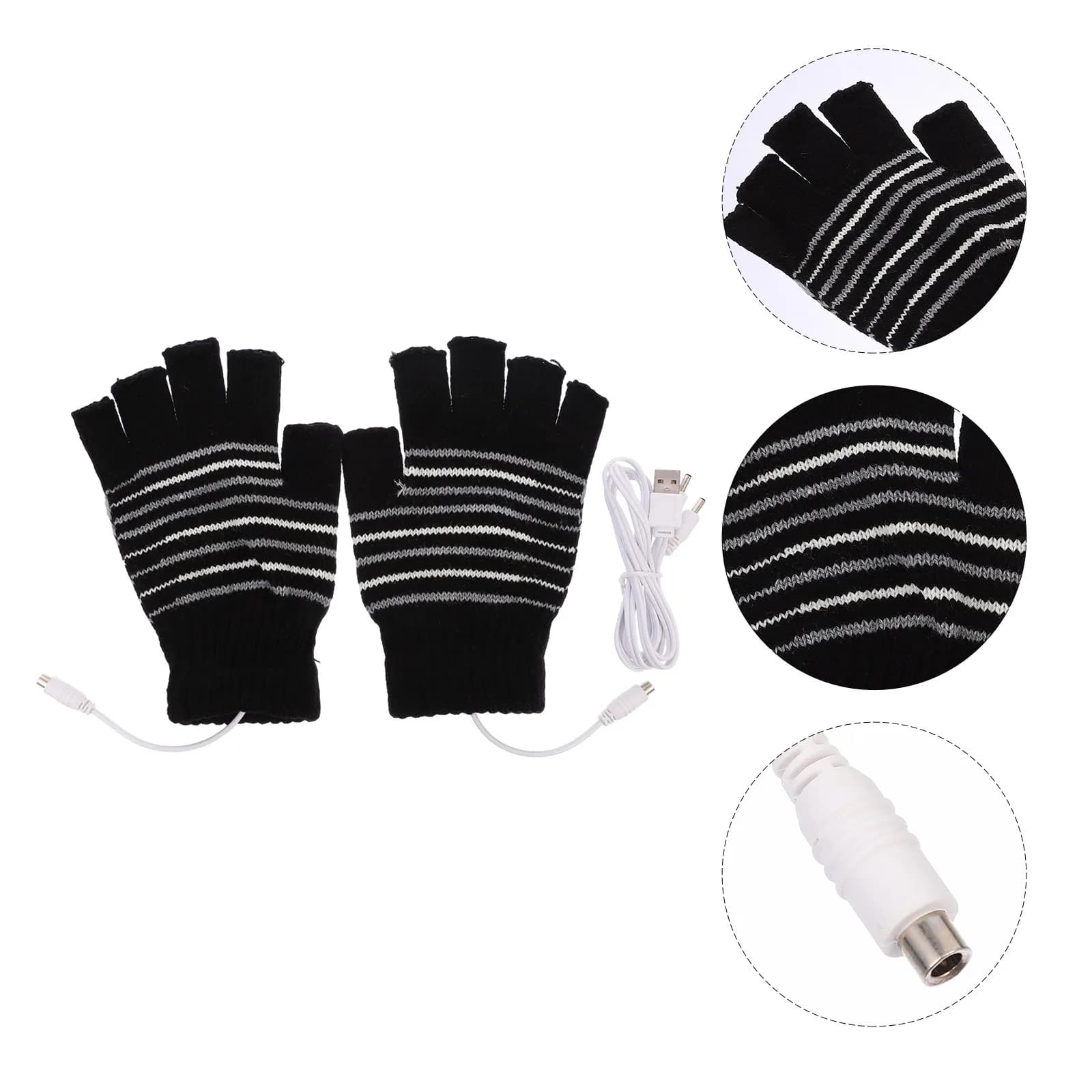 1 paio di guanti invernali in maglia caldi con riscaldamento USB, mezze dita, per sport all'aria aperta, ciclismo, sci, unisex