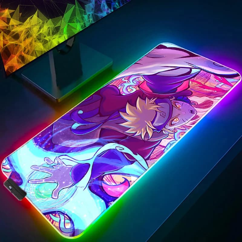 Tappetino per Mouse RGB Naruto con Retroilluminazione, XXL, Durevole, LED, per Tastiera e Scrivania, in Gomma, Tapis Souris, Mousepad da Gaming