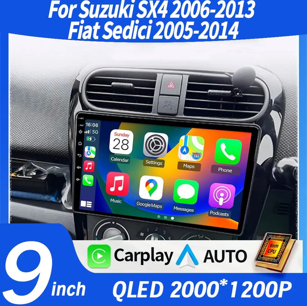 Car radio For Suzuki SX4 2006-2013 Fiat Sedici 2005-2014 Android 15 Multimedia Player GPS Navigation CarPlay 5G GPS autoradio BT