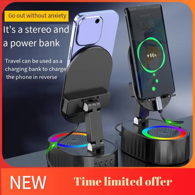 Supporto per telefono A42T-3-in-1 Supporto per altoparlante Bluetooth induttivo 360 ° Porta tesoro di ricarica per sollevamento pieghevole rotante