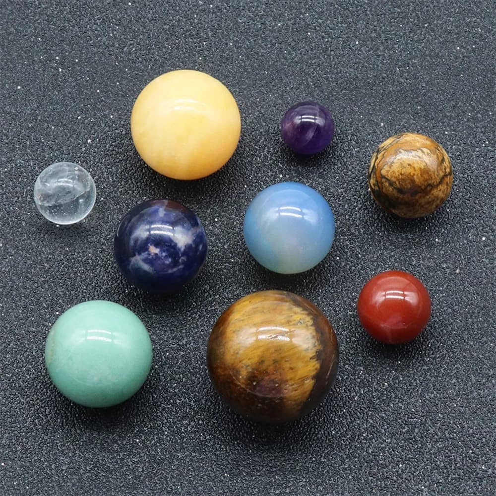 Set di 9 Sfere Pianeti, Modelli di Galassie in Pietra, Ornamenti Regalo per Casa e Ufficio, Sistema Solare in Cristallo Naturale