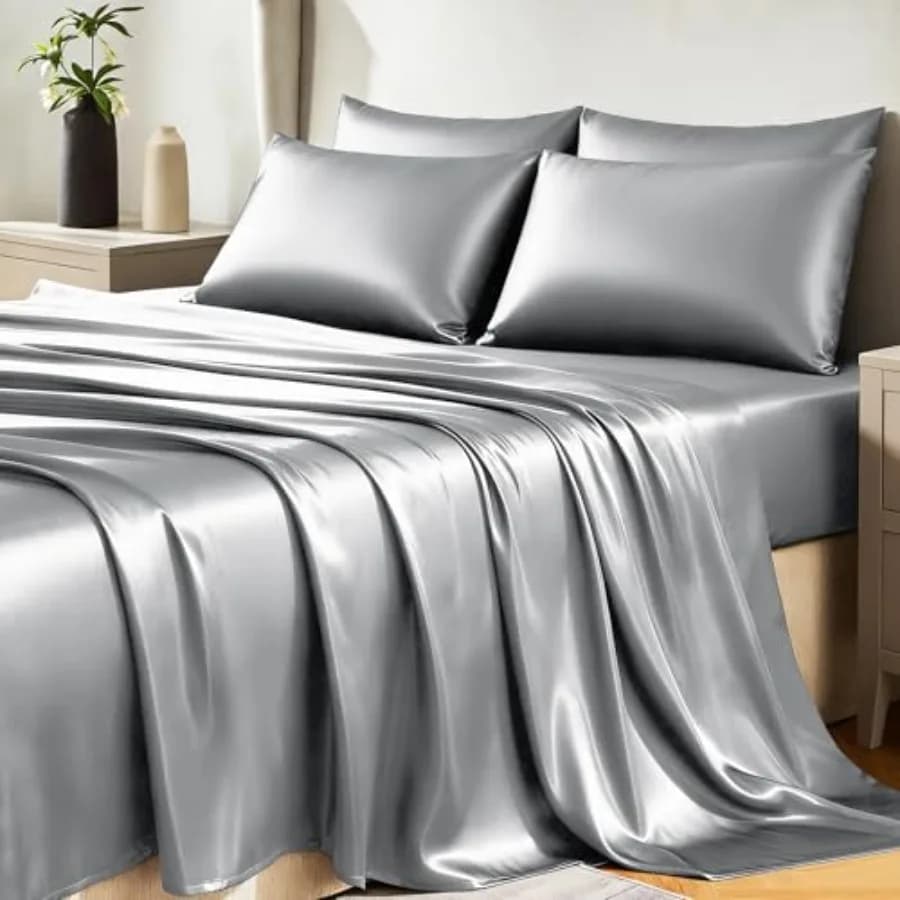 Set di Lenzuola in Raso - 6 Pezzi, Lenzuola Setose, Set Letto di Lusso in Microfibra Morbida e Liscia, Include 1 Lenzuolo con Angoli, 1 Lenzuolo Sottoschermo