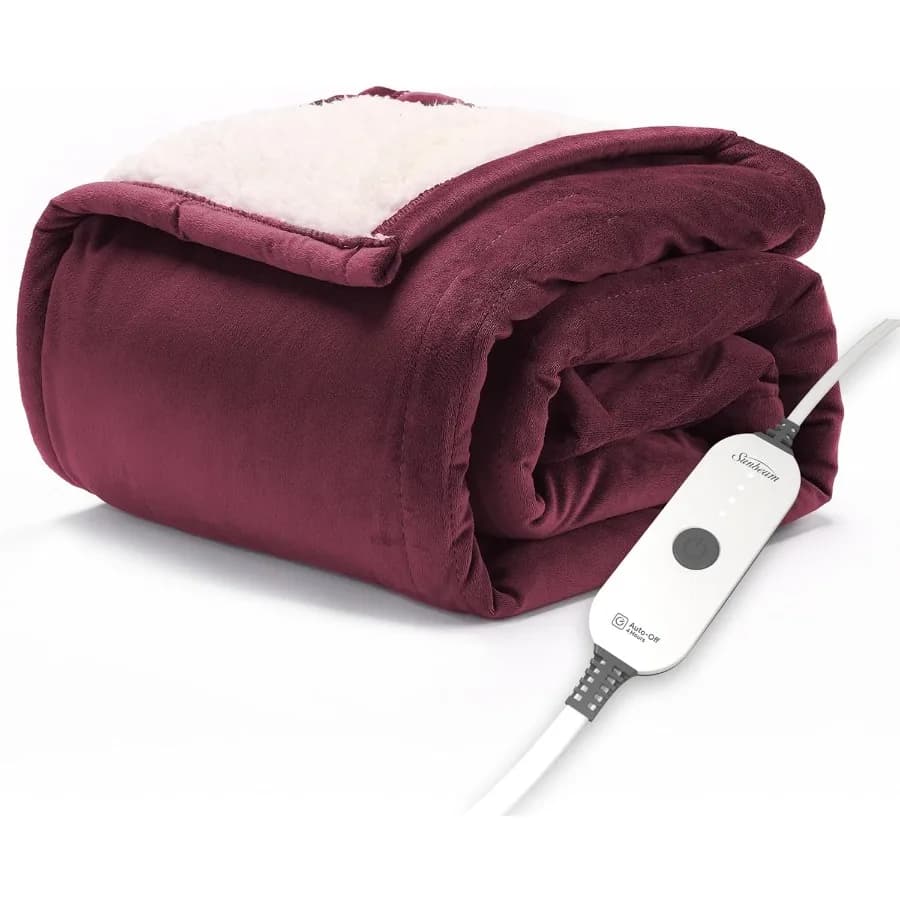 Coperta riscaldata Sherpa in visone reale con lancio elettrico 4 impostazioni di calore Spegnimento automatico 4 ore Riscaldamento rapido Cabina lussuosa e ultra confortevole