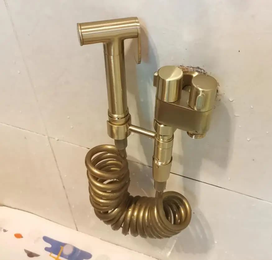 Spruzzatore WC portatile ad alta pressione in oro spazzolato con supporto per uso domestico