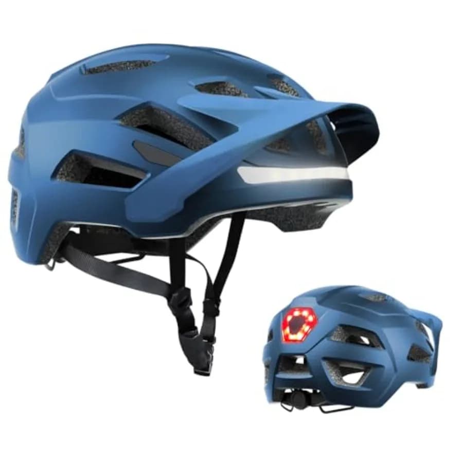 Casco da Bicicletta per Adulti e Uomini con Luci LED Anteriori e Posteriori, Certificato di Sicurezza, per MTB e Bici da Strada, con Visiera Regolabile