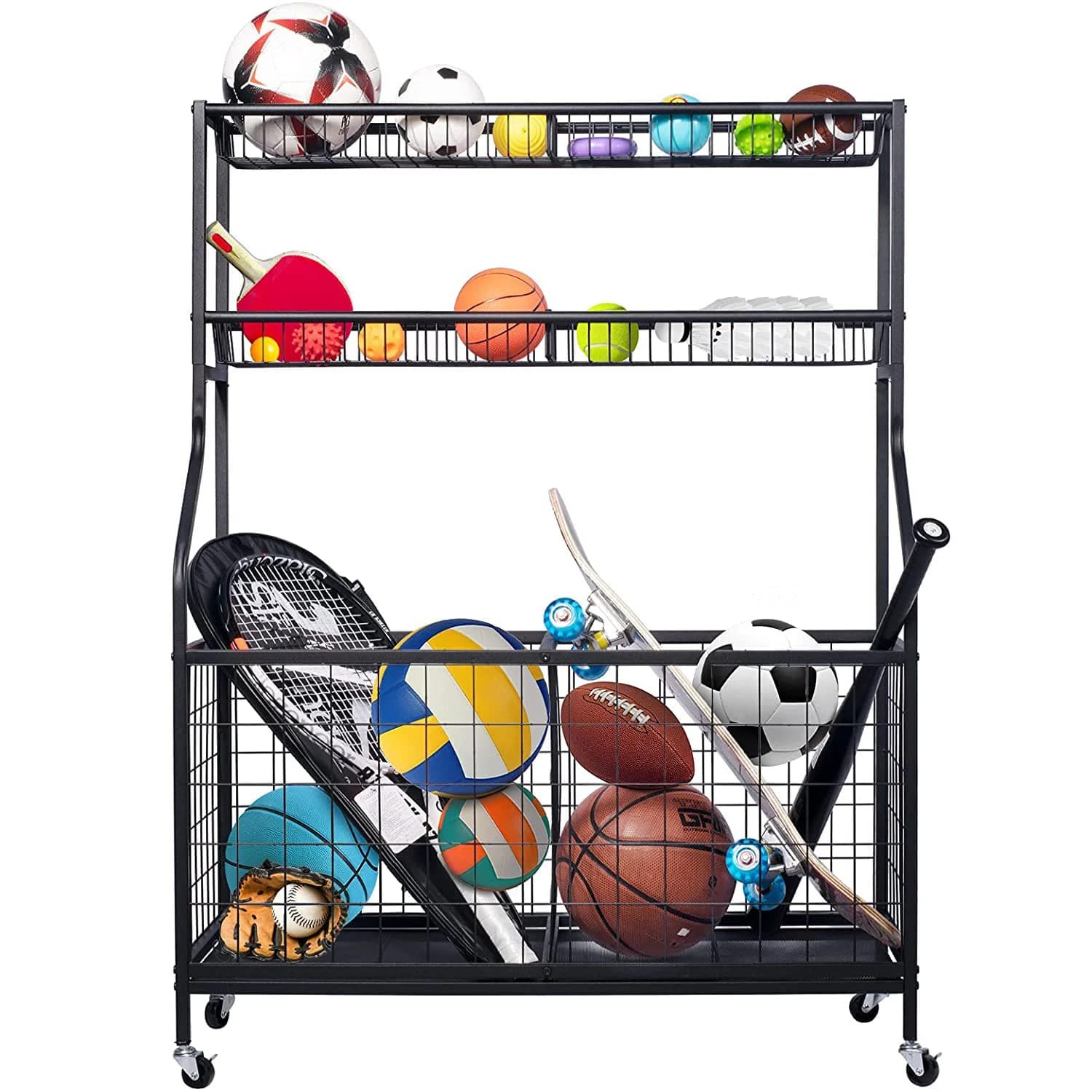 Carrello Portaoggetti Professionale Multifunzione per Pallacanestro, Pallavolo, Calcio, Rugby, Yoga e Palle Mediche con Ruote - Vendita all'Ingrosso