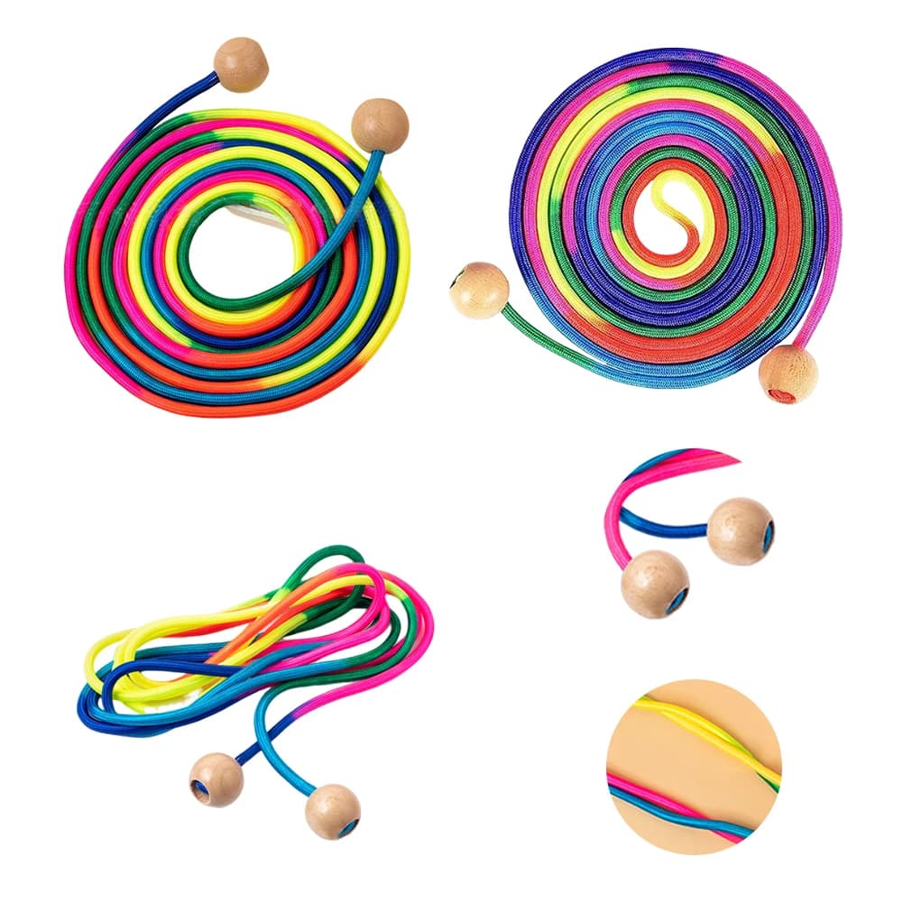 5 m Rainbow Long Cord Group Jumping Corda Wooden Ball Sleeve Jumping Multiplayer Jumping Cord Adjustable length Jumping rope for outdoor fun