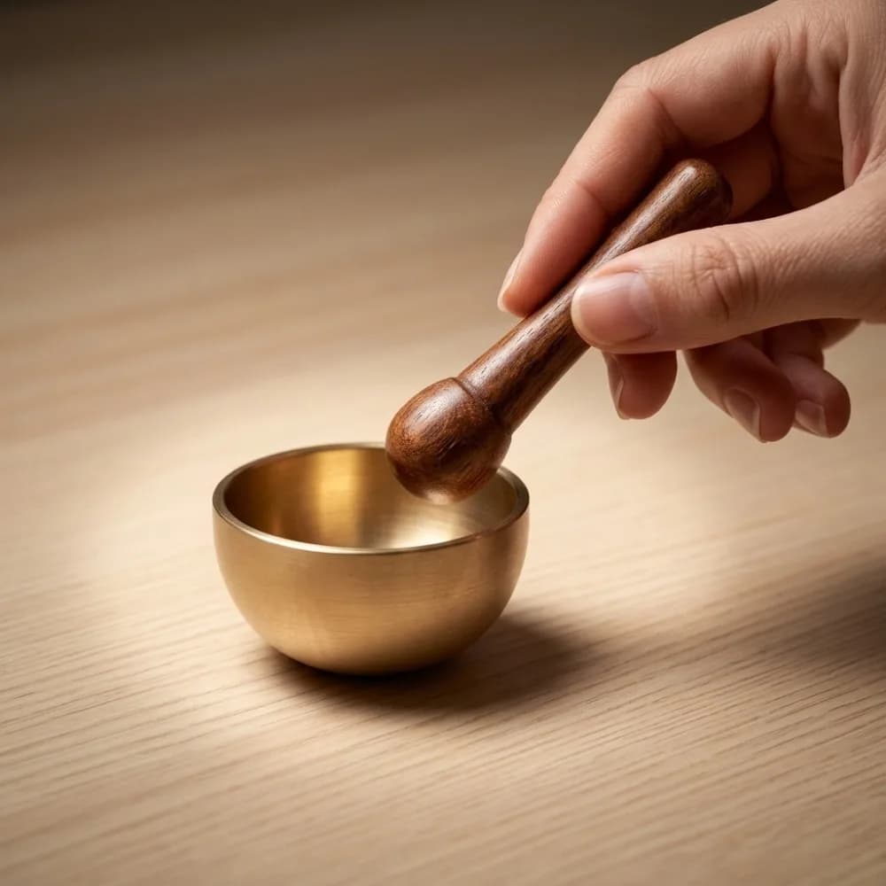 Mini Singing Bowl Brass Meditation Sound Bowl for Stress Relief, Healing with Wooden Mallet