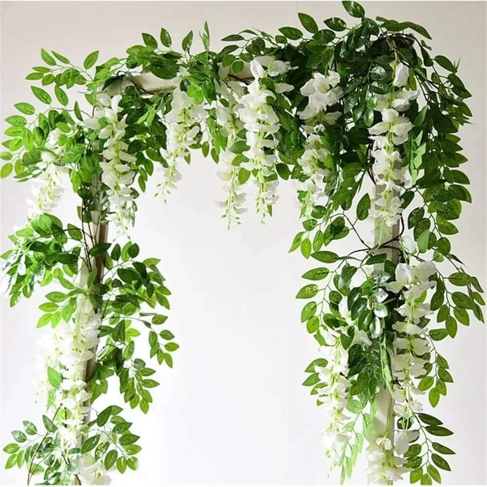 1.8m Artificial Wisteria Vine Rattan Silk Flower String Garland Plants Foliage Outdoor Home Fake Flower Hanging Wall Decoration
