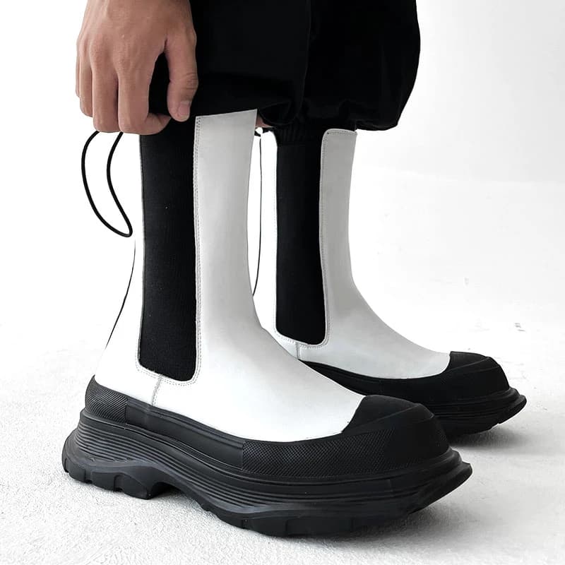 stivali con plateau da discoteca da palcoscenico moda uomo scarpe bianche nere cowboy stivale in pelle originale primavera autunno caviglia botas masculinas