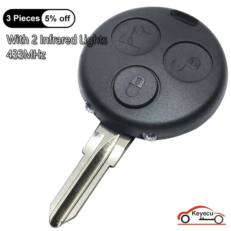 KEYECU With 2 Infrared Lights 3 433 MHz buttons for Mercedes Benz Smart Fortwo Forfour Roadster City Passion Keyring Automatic Distance