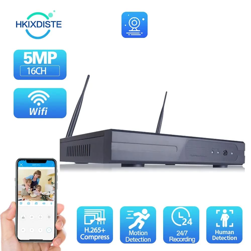 H.265 Wifi NVR 16CH 5MP Registratore NVR wireless Rilevamento umano per sistema di sicurezza wireless 8CH CCTV NVR Videoregistratore di sicurezza
