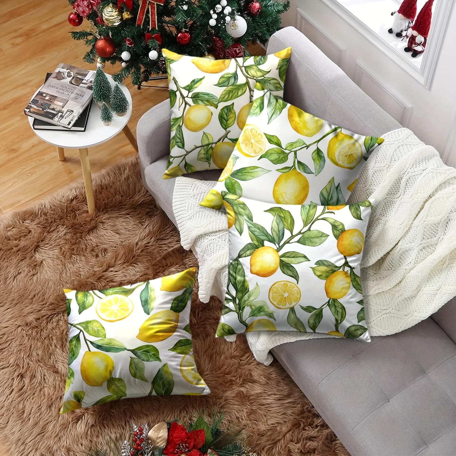 1 pillow lining with lemon print, decorative cushion lining for sofa, home and room decoration, pillow insert not included