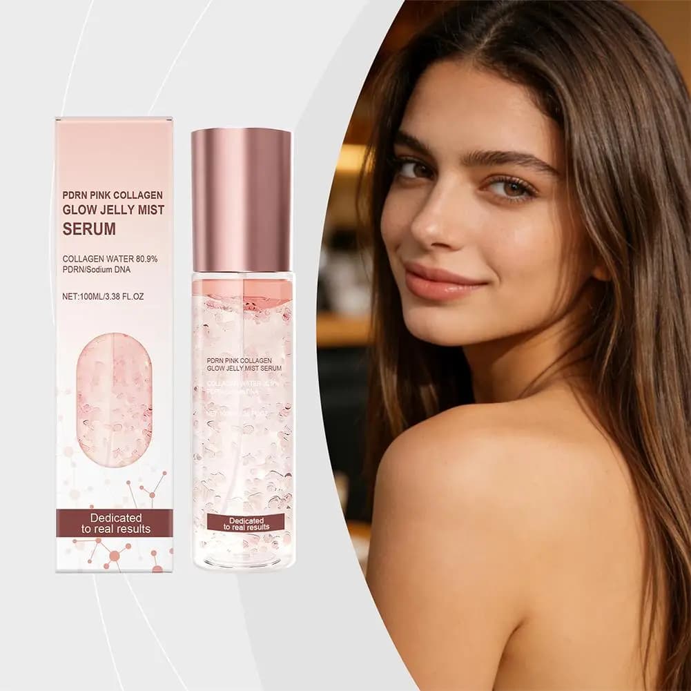 Spray Gel Illuminante al Collagene Rosa, Essenza Idratante con Triplo Collagene e Vitamina C, Rassodante, Elasticizzante, Non Unto, per una Pelle Luminosa