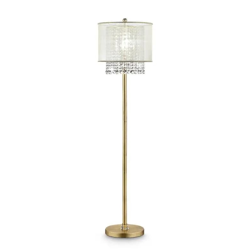 65 inch floor lamp with golden finish, crystal accents, white lampshade