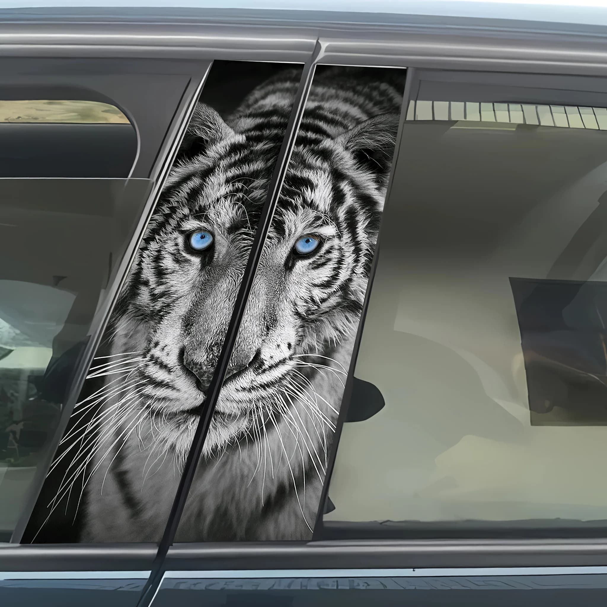 2 Self-Adhesive Tiger Stickers Set for Car B-Pillars - High Gloss Vinyl Stickers, Easy to Apply Rectangle Stickers