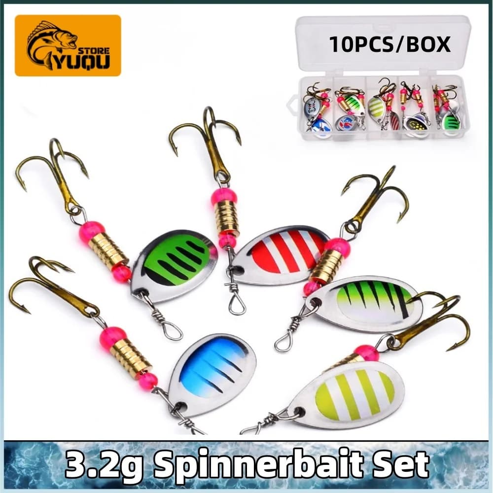 Set di 10 esche artificiali in metallo da 6 cm e 3,2 g per la pesca di lucci, persici e trote, con borsa da pesca.