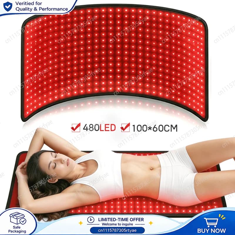 Red Light Therapy Mat Large Size 480 LED Infrared Heating Pad Wrap for Back Waist Full Body Heat Compress Blanket