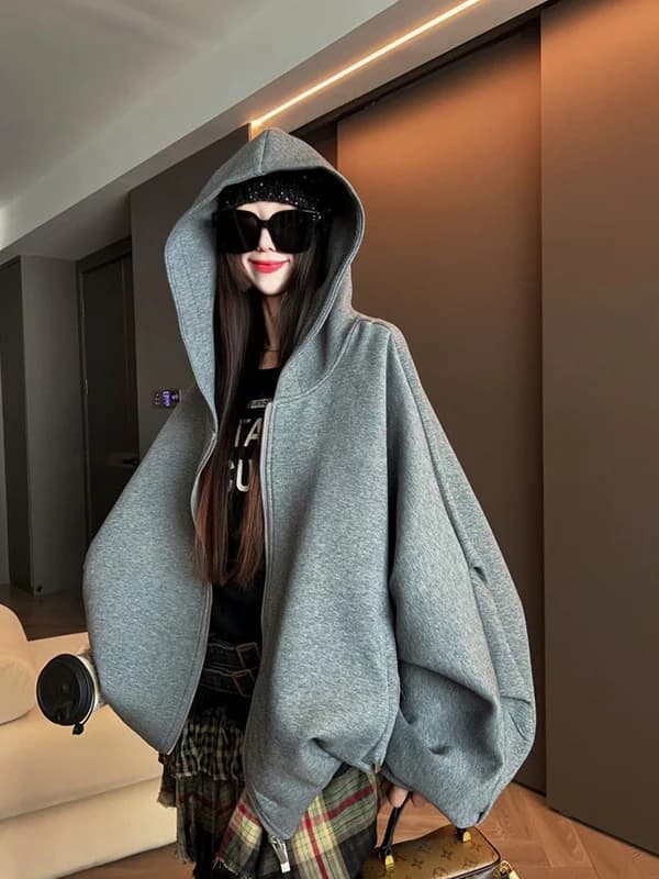 Oversize Hoodie Jacket plus Size 300 Pounds American Style Women's Loose Outerwear Autumn Winter Casual Zipper Long Sleeve