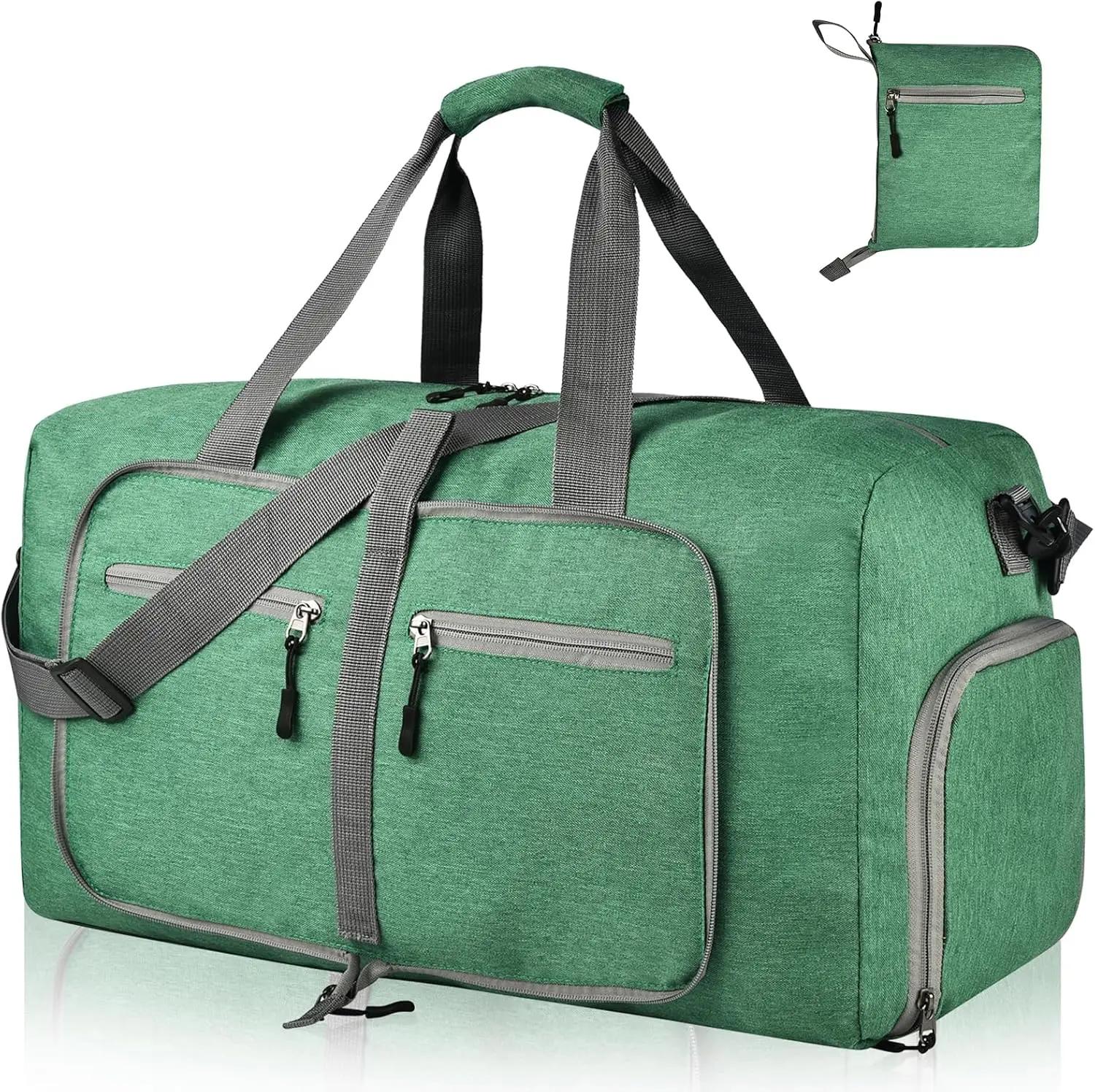 Borsa da viaggio da 85 litri per uomo e donna - Pieghevole con scomparto per scarpe - Impermeabile e resistente agli strappi, verde foresta