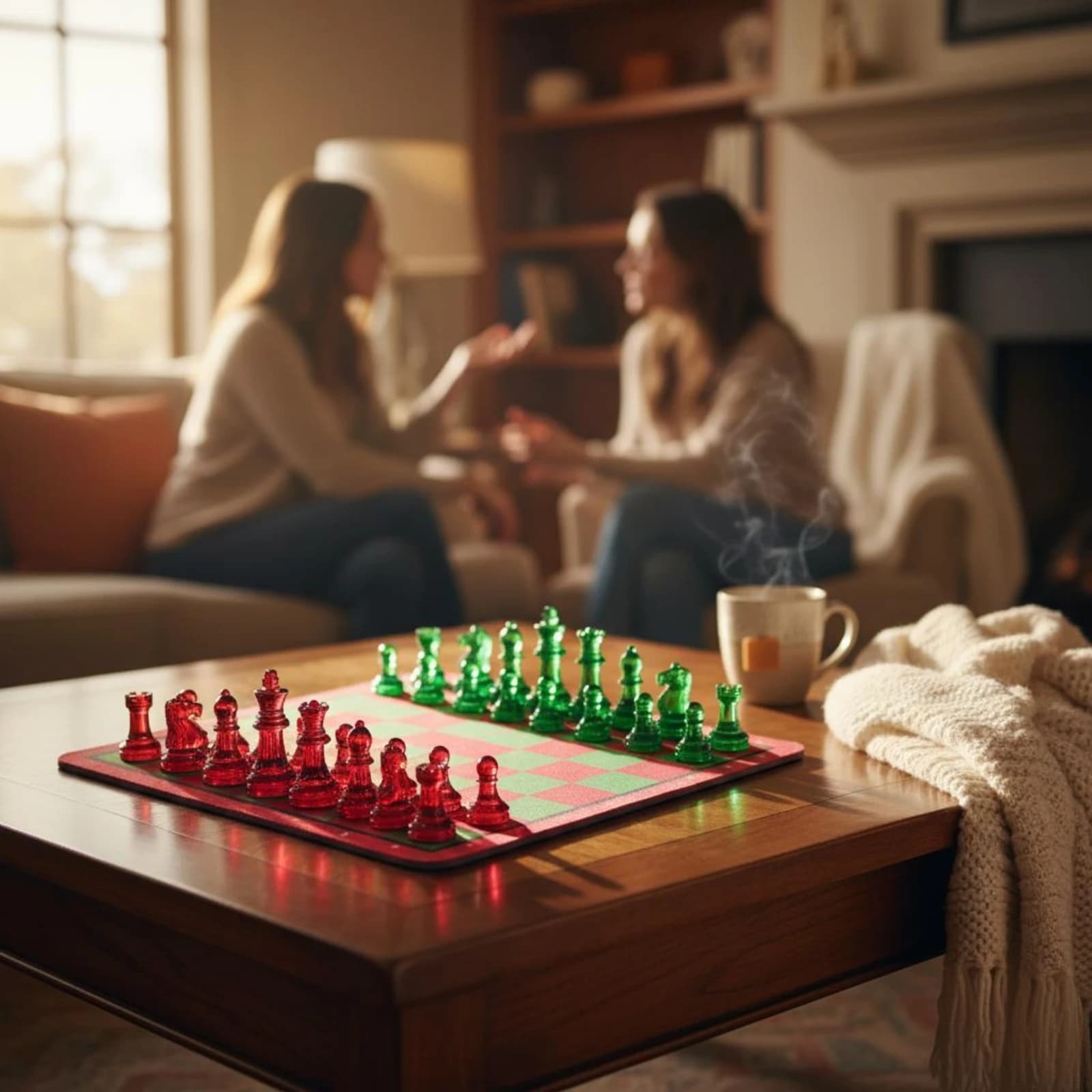Red Green Chess Board Set Easy to Keep Plastic Chess Set Lightweight Colorful for Children, Travel