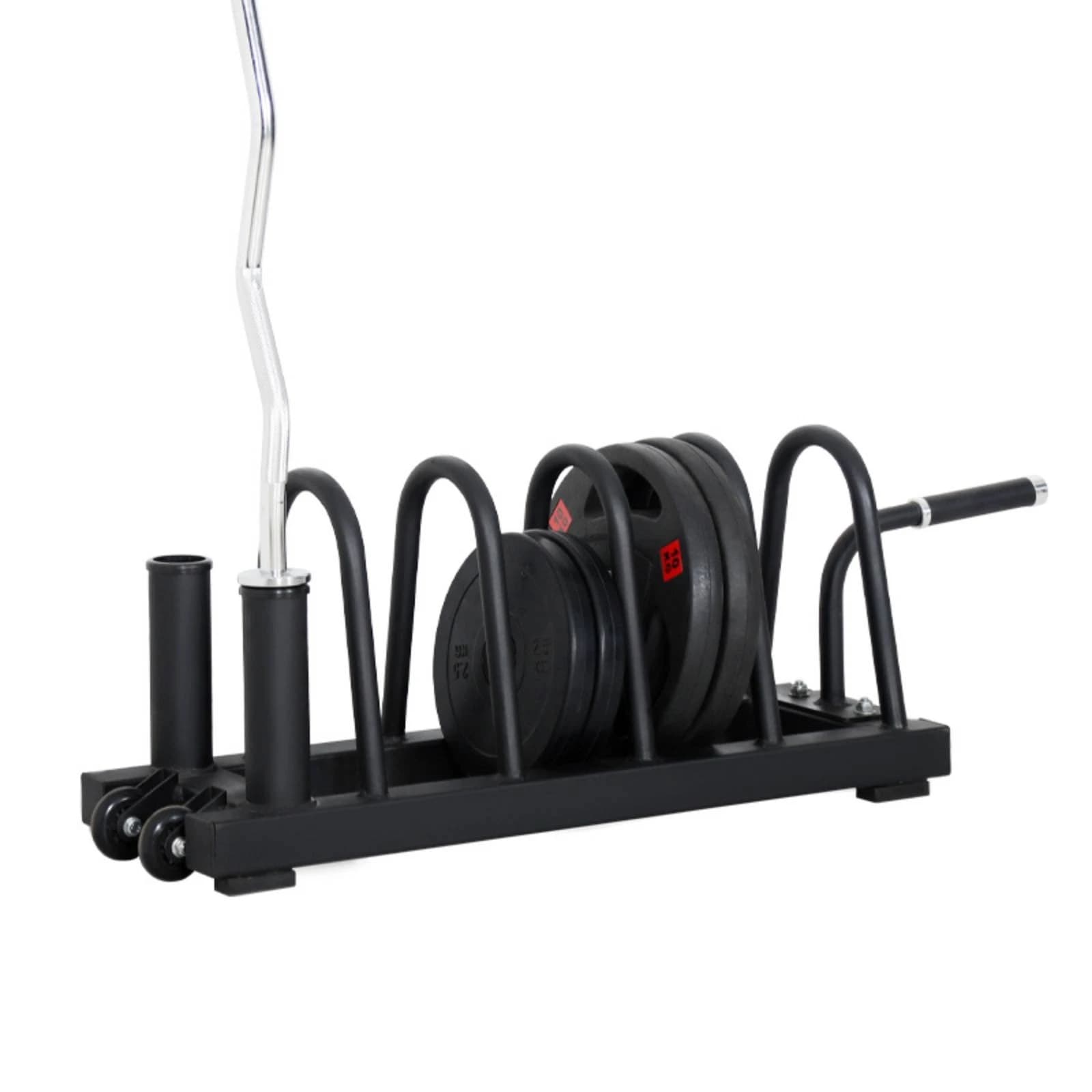 Weight Plate Cart with Wheels Mobile Weight Rack with Barbell Holders Barbell Holder Stable Gym Organizer Space-Saving