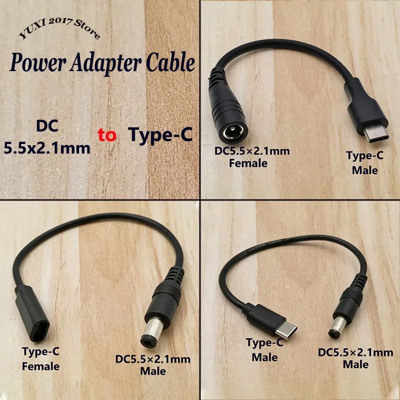 Set di cavi adattatori di alimentazione da 5 V/12 V DC5.5x2.1mm a tipo C, cavo di ricarica universale con connettore a barilotto per laptop e router
