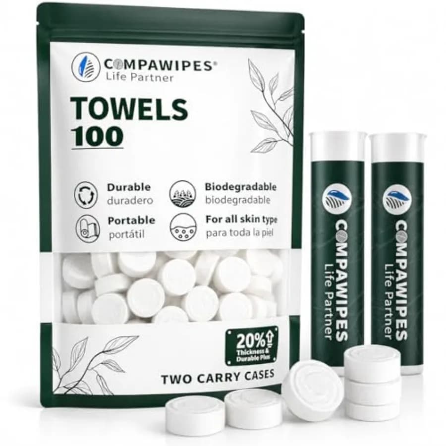 100 PCS Compressed Towel Tablets - Travel Disposable Towels, Compressed Hiking Toilet Paper, Wilderness Wipes, Compact Toilet P