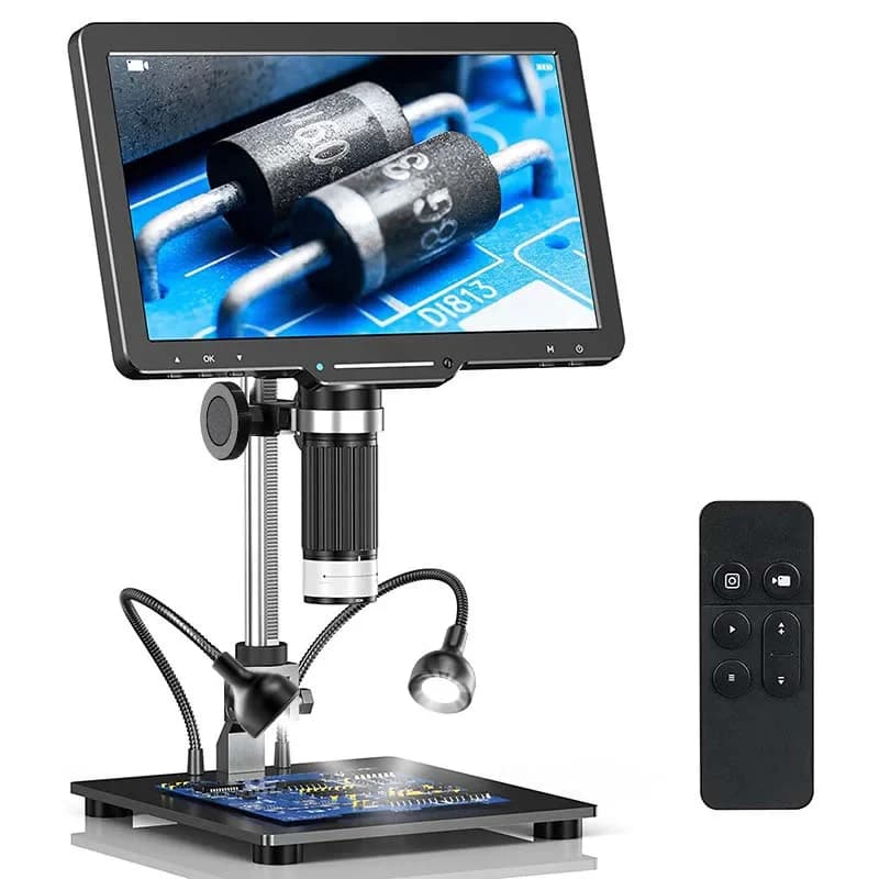 RIEVBCAU Microscopio digitale HDMI da 10,1" Microscopio per saldatura 1300x con lente polarizzatore Microscopio digitale LCD da 24 MP Visualizzazione PC/TV