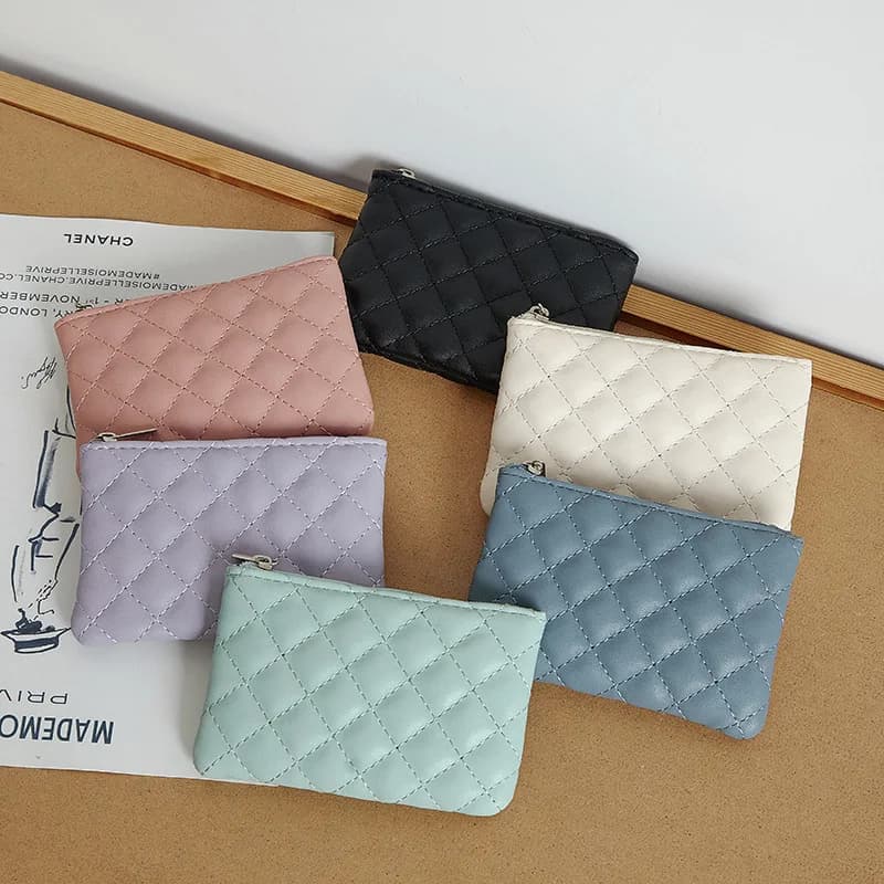 New Women's Quilted Coin Purse PU Soft Leather Ultra Light Short Card Wallet