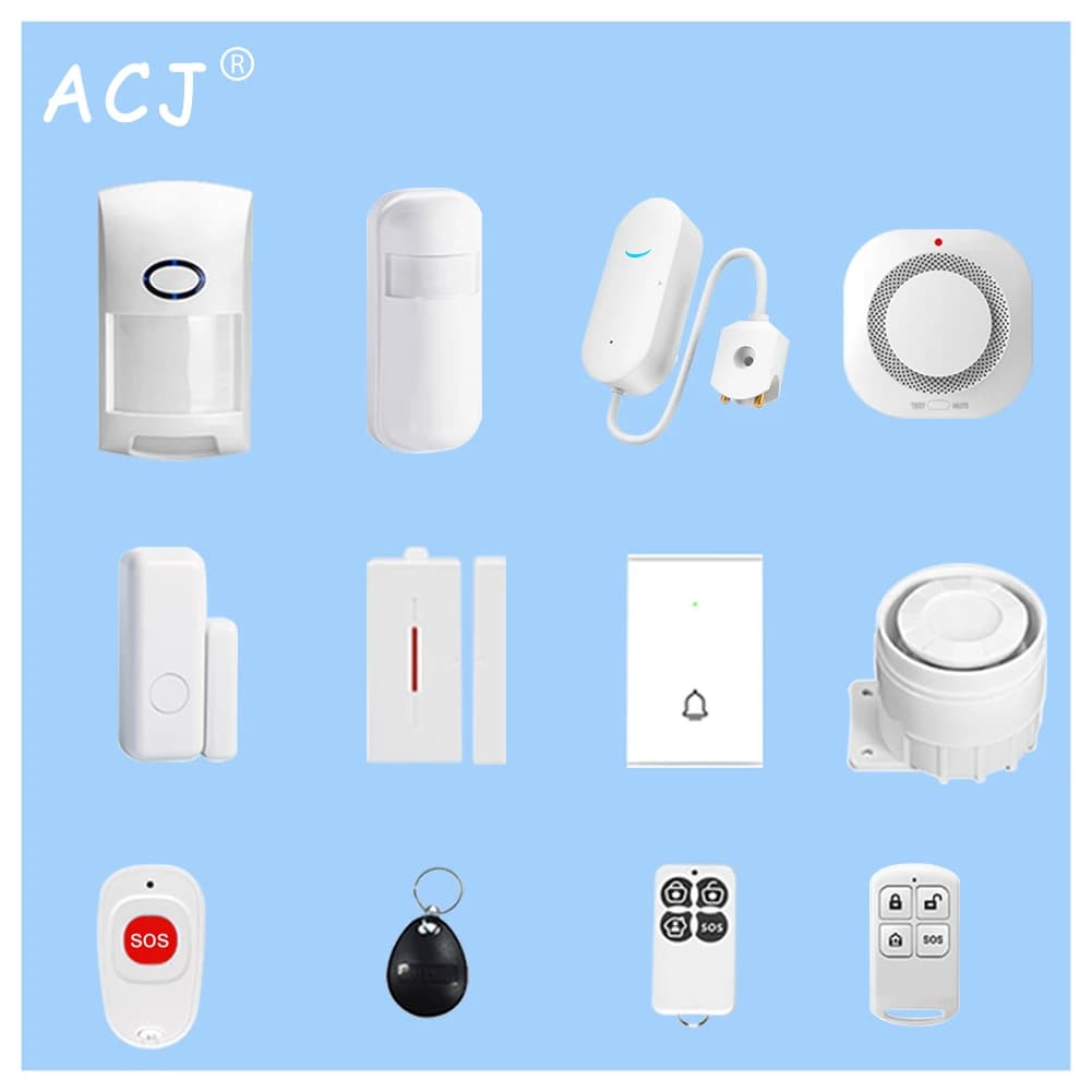ACJ 433 MHz Sistema di allarme antifurto domestico Accessori Collegamento wireless Allarme fumo Porta Rilevatore di perdite d'acqua magnetico Controllo RFID