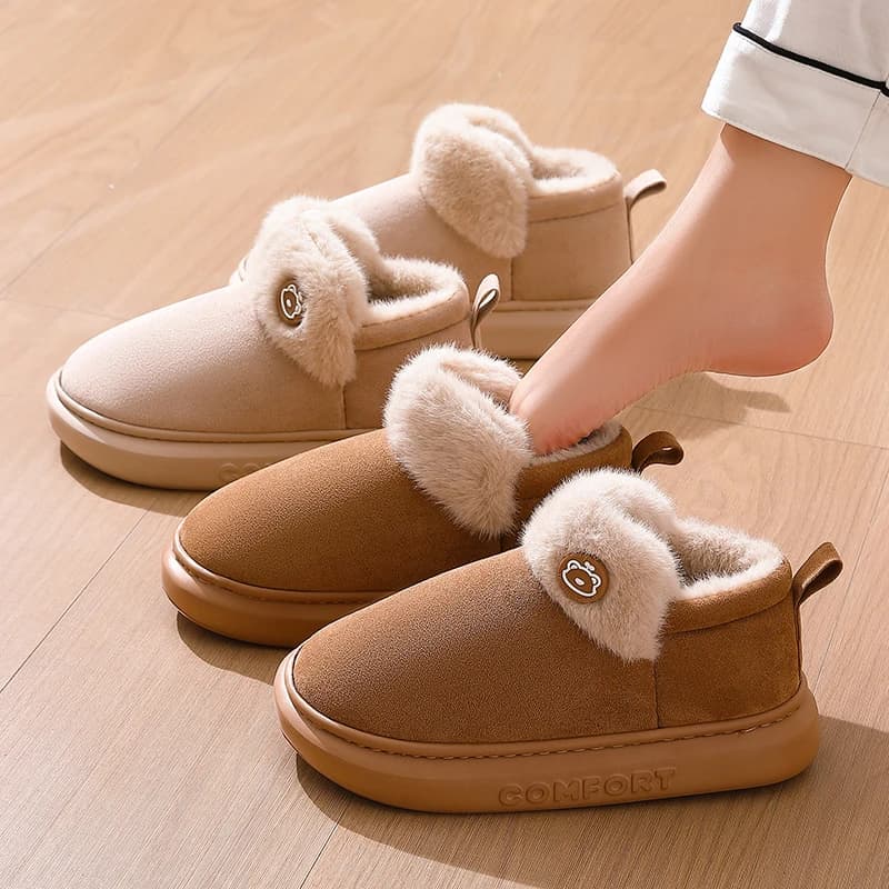 Winter Warm High Tops Cotton Slippers Women Outdoor Indoor Thick Sole Non Slip Snow Boots Woman Comfort Thicken Plush Slides