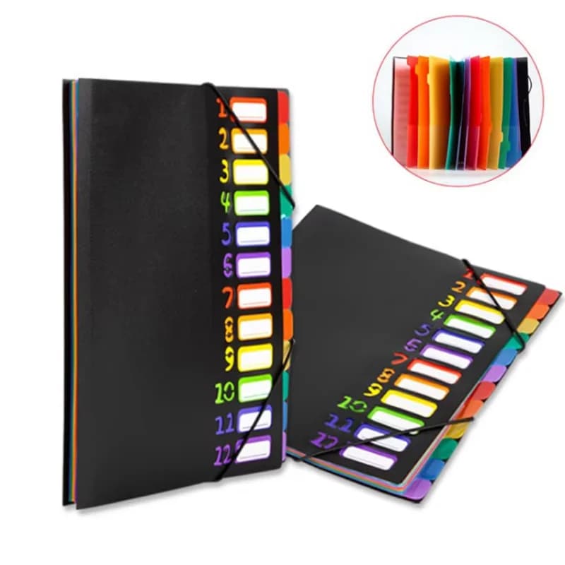 Cartella di file per ufficio A4 File espandibile Cartelle di archiviazione con fodera arcobaleno a 12 tasche Organizzatore di carta per la scuola dell'home office