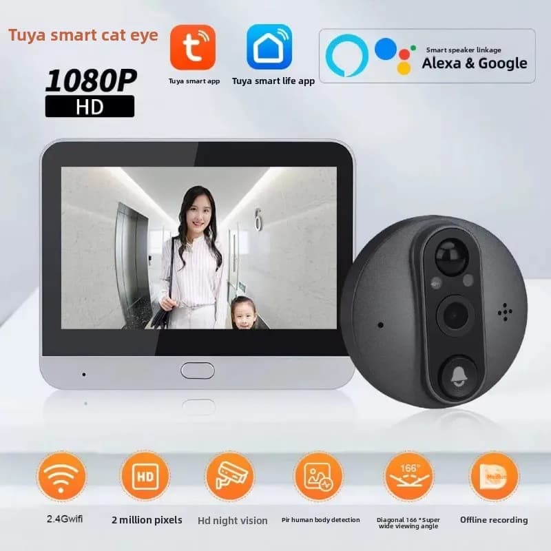 Tuya Smart Campanello 3MP WiFi Video Peeping Camera 4.3 pollici Eye Campanello Smart Home HD Citofono vocale Schermo IPS Notte PIR Wirele