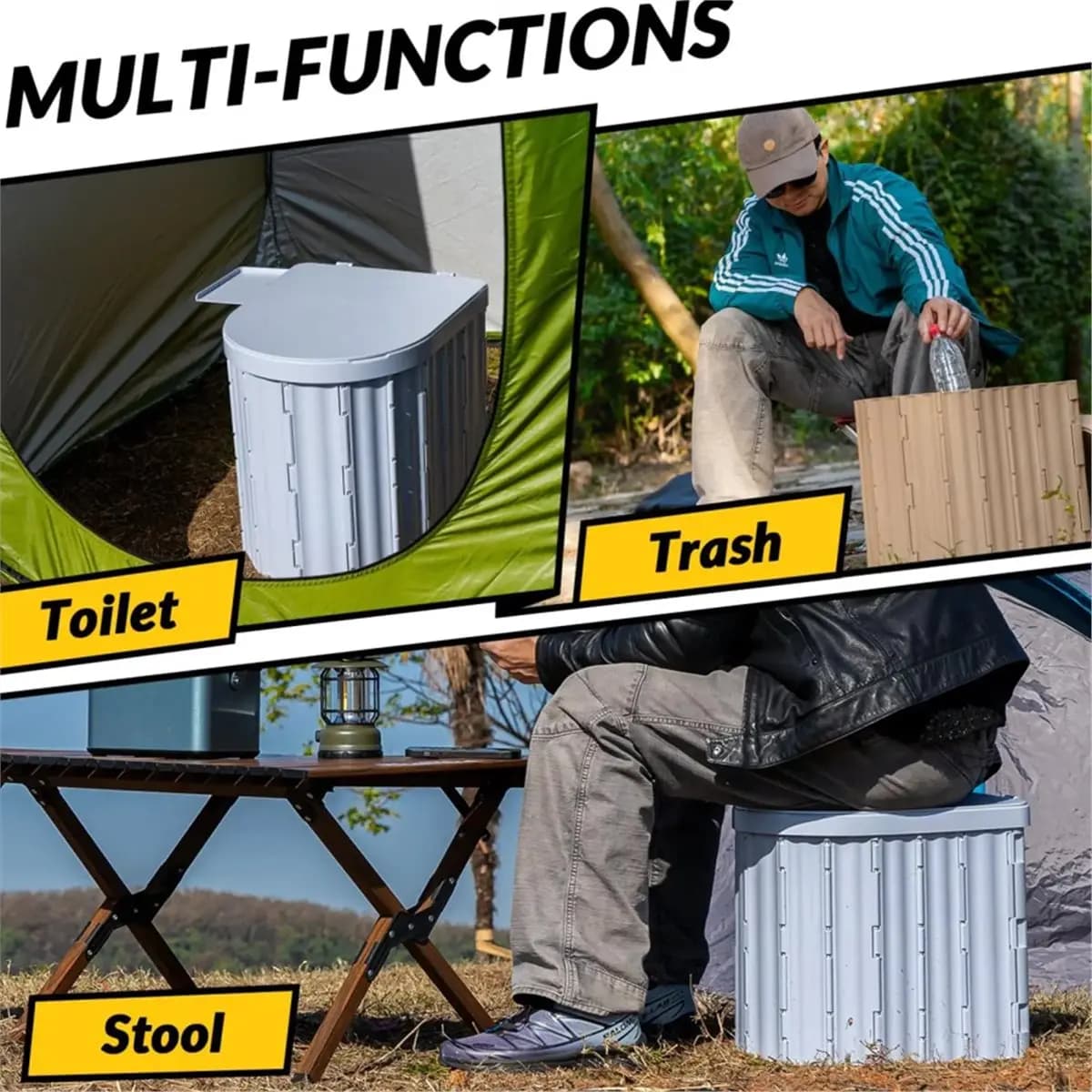 (PQWN) Portable Camping Toilet, Phone Holder, Toilet Paper Hook, Foldable Car Toilet, Emergency Toilet A