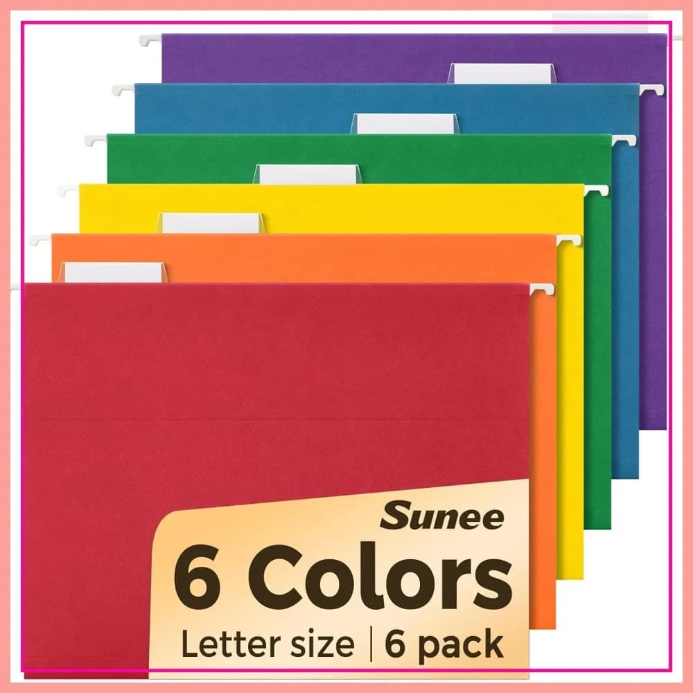 Confezione da 6 cartelle appendibili, formato Letter, con linguette a 1/5 di taglio, colori assortiti per l'organizzazione di casa e ufficio