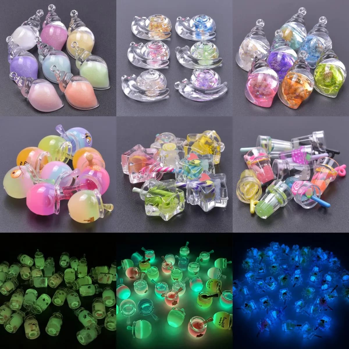 10 pz Nuovo 9 Stile Nottilucenti Pendenti E Ciondoli In Resina Risultati FAI DA TE Luminoso 3D Telefono Portachiavi Orecchini Bracciali Ciondolo Per La Produzione di Gioielli