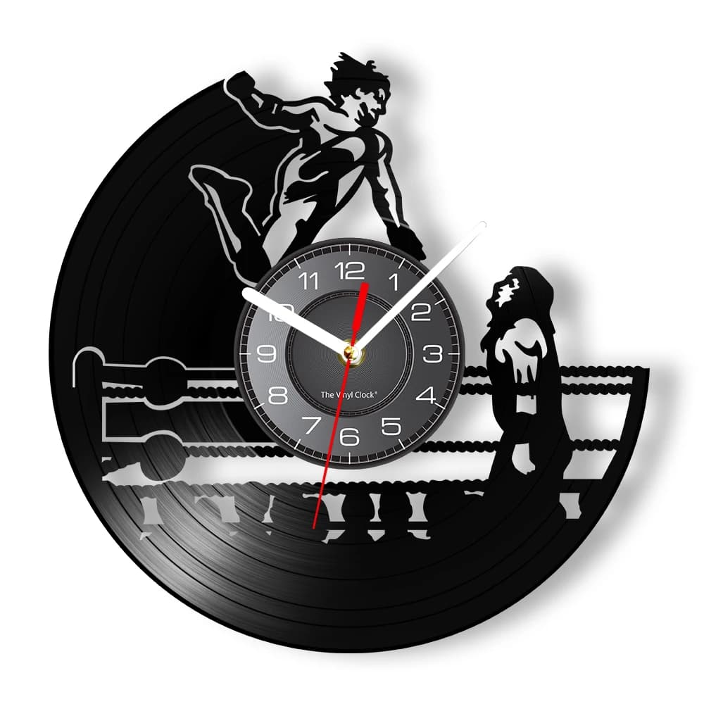 Boxing Combat Vinyl LP Record Wall Clock Punch Sign Fight Club Sport Home Decorative Silent Wall Watch Fighting Karateka Gift