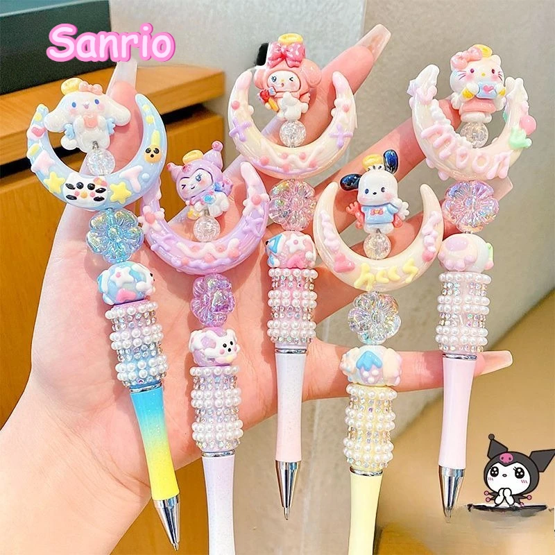 Penna Gel Kawaii Sanrio con Testa Rotante a Diamante Scintillante, Penna Neutra Nera con Perline, Cartoleria per Ragazze