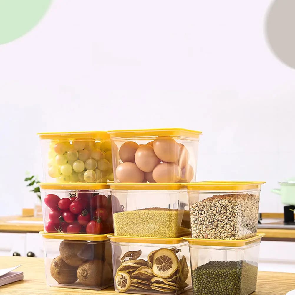 2Pcs Ecofriendly Stackable Food Storage Boxes with Lid Handle Kitchen Crisper Containers Keeping Organizer Fridge