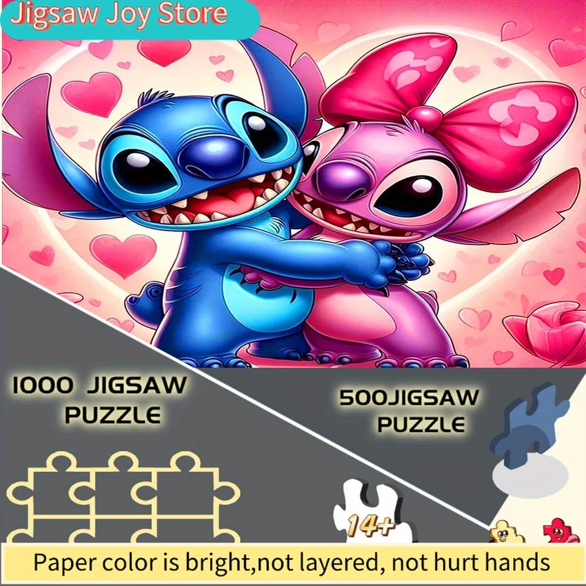 Puzzle Disney/Disney, Puzzle Fai-da-Te, Puzzle di Carta, Puzzle per Adulti, Coppia di Stitch che si Abbraccia, Amore Intorno, Adatto per Puzzle, Decorazione Casa